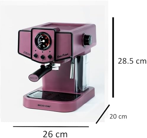 ECODE® Cafetière espresso Delice Purple, Cafetiere avec Mousseur de Lait, Semi-Automatique,20 bars de pression, vaporisateur orientable, réservoir 1,5 litres, mono/double dose, Manomètre Température.