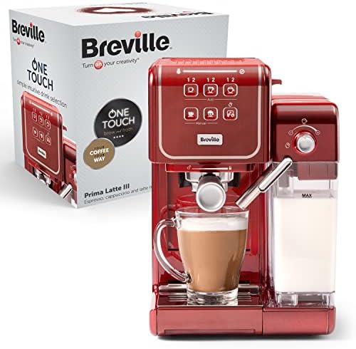 Breville Prima Latte III Machine À Café - Machine À Expresso, Cappuccino Et Latte - Pompe Italienne De 19 Bars - Mousseur De Lait Automatique - Compatible Dosettes ESE - Coloris Rouge