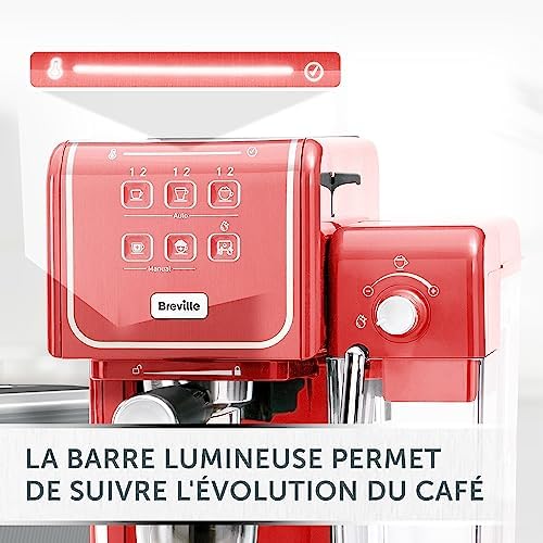Breville Prima Latte III Machine À Café - Machine À Expresso, Cappuccino Et Latte - Pompe Italienne De 19 Bars - Mousseur De Lait Automatique - Compatible Dosettes ESE - Coloris Rouge