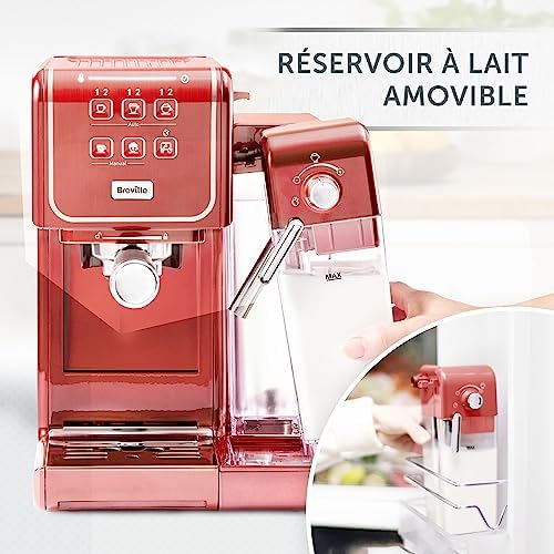 Breville Prima Latte III Machine À Café - Machine À Expresso, Cappuccino Et Latte - Pompe Italienne De 19 Bars - Mousseur De Lait Automatique - Compatible Dosettes ESE - Coloris Rouge