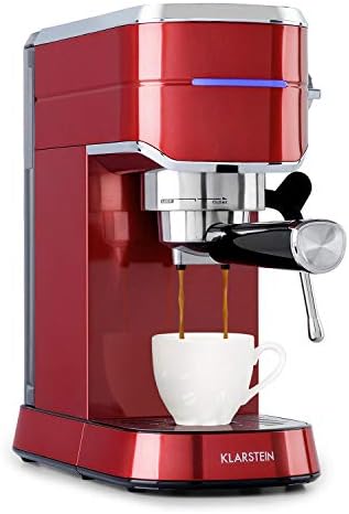 KLARSTEIN Futura - Cafetière, Machine à café, Machine expresso, 1450 W, 20 bar, qualité barista, système de chauffage thermobloc, double bec, arrêt de débit, moussage de lait - Rouge