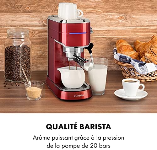 KLARSTEIN Futura - Cafetière, Machine à café, Machine expresso, 1450 W, 20 bar, qualité barista, système de chauffage thermobloc, double bec, arrêt de débit, moussage de lait - Rouge