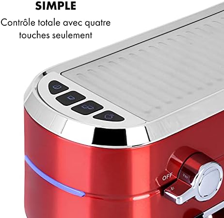 KLARSTEIN Futura - Cafetière, Machine à café, Machine expresso, 1450 W, 20 bar, qualité barista, système de chauffage thermobloc, double bec, arrêt de débit, moussage de lait - Rouge