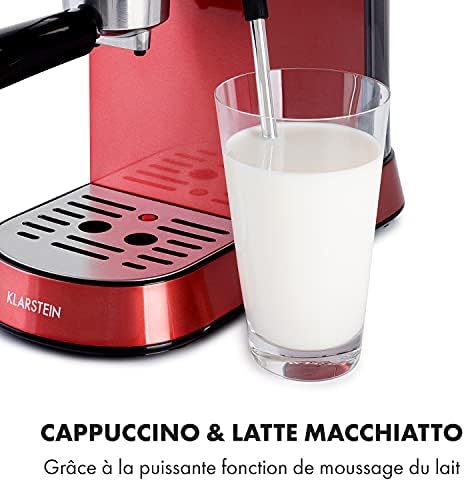 KLARSTEIN Futura - Cafetière, Machine à café, Machine expresso, 1450 W, 20 bar, qualité barista, système de chauffage thermobloc, double bec, arrêt de débit, moussage de lait - Rouge