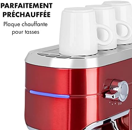 KLARSTEIN Futura - Cafetière, Machine à café, Machine expresso, 1450 W, 20 bar, qualité barista, système de chauffage thermobloc, double bec, arrêt de débit, moussage de lait - Rouge