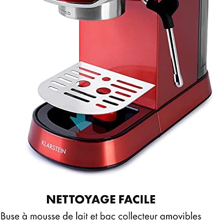 KLARSTEIN Futura - Cafetière, Machine à café, Machine expresso, 1450 W, 20 bar, qualité barista, système de chauffage thermobloc, double bec, arrêt de débit, moussage de lait - Rouge