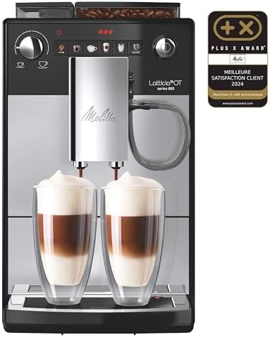 Melitta Latticia One Touch Argent, Machine à Café à Grain avec Broyeur, Silencieuse, Système Latte Perfection, Mode 1 à 2 Tasses, Automatique, F300-101, 1450W