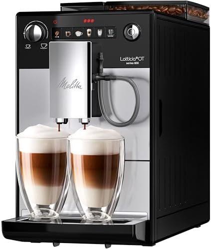 Melitta Latticia One Touch Argent, Machine à Café à Grain avec Broyeur, Silencieuse, Système Latte Perfection, Mode 1 à 2 Tasses, Automatique, F300-101, 1450W