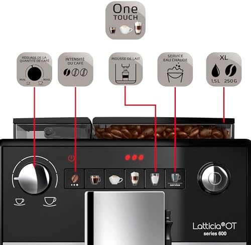 Melitta Latticia One Touch Argent, Machine à Café à Grain avec Broyeur, Silencieuse, Système Latte Perfection, Mode 1 à 2 Tasses, Automatique, F300-101, 1450W