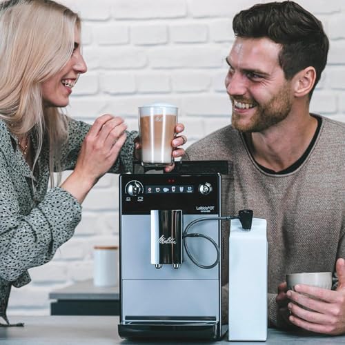 Melitta Latticia One Touch Argent, Machine à Café à Grain avec Broyeur, Silencieuse, Système Latte Perfection, Mode 1 à 2 Tasses, Automatique, F300-101, 1450W