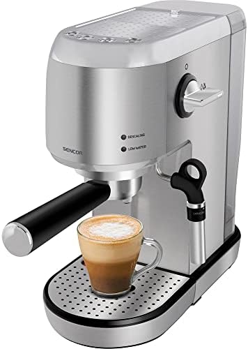 SENCOR Machine Expresso, Cappuccino et latte, Café à Grain, Pompe italienne 20 bars et Mousseur à lait - Machine à Café Espresso à Grain, Thermoblock, avec Buse Vapeur brevetée, Barista Express