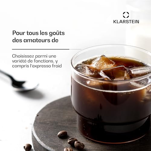 KLARSTEIN Pausa Machine à café expresso, porte-filtre de 1350 W,machine à expresso avec 7-9 bars de pression,machine à café avec porte-filtre et réservoir d'eau de 1,4 l, en acier inoxydable, argenté
