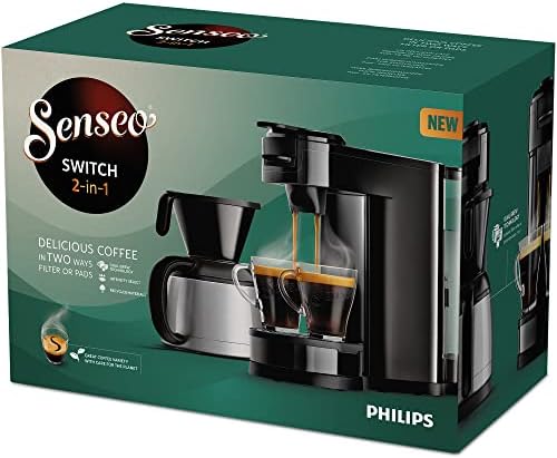 Philips Switch Machine à café à dosettes et filtre, Technologie 2 en 1, Verseuse isotherme, Verseuse pour 7 tasses, Réservoir d'eau de 1 l, Noir intense (HD6592/65)