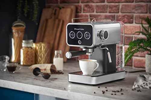 Russell Hobbs Cafetière [Machine Expresso Design Vintage] Distinctions Noir (15 Bars, mode auto. & manuel pour 1 ou 2 tasses, chauffe rapide, buse vapeur: lait & eau chaude, affichage LED) 26450-56