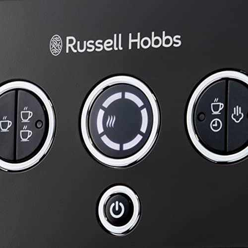 Russell Hobbs Cafetière [Machine Expresso Design Vintage] Distinctions Noir (15 Bars, mode auto. & manuel pour 1 ou 2 tasses, chauffe rapide, buse vapeur: lait & eau chaude, affichage LED) 26450-56