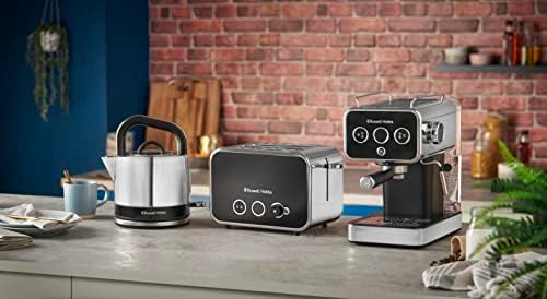 Russell Hobbs Cafetière [Machine Expresso Design Vintage] Distinctions Noir (15 Bars, mode auto. & manuel pour 1 ou 2 tasses, chauffe rapide, buse vapeur: lait & eau chaude, affichage LED) 26450-56