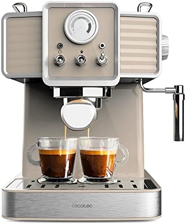 Cecotec Express Power Espresso 20 Tradizionale Light Beige. 1350 W, Espresso et Cappucicno, 20 bars et thermoblock, vaporisateur, manomètre, design vintage, capacité 1,5 litres