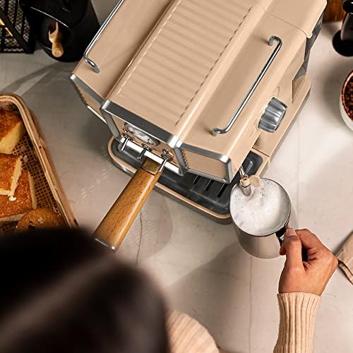 Cecotec Express Power Espresso 20 Tradizionale Light Beige. 1350 W, Espresso et Cappucicno, 20 bars et thermoblock, vaporisateur, manomètre, design vintage, capacité 1,5 litres