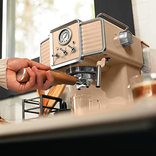 Cecotec Express Power Espresso 20 Tradizionale Light Beige. 1350 W, Espresso et Cappucicno, 20 bars et thermoblock, vaporisateur, manomètre, design vintage, capacité 1,5 litres