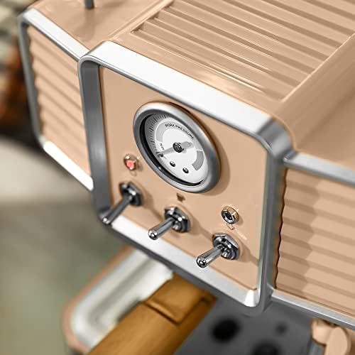 Cecotec Express Power Espresso 20 Tradizionale Light Beige. 1350 W, Espresso et Cappucicno, 20 bars et thermoblock, vaporisateur, manomètre, design vintage, capacité 1,5 litres