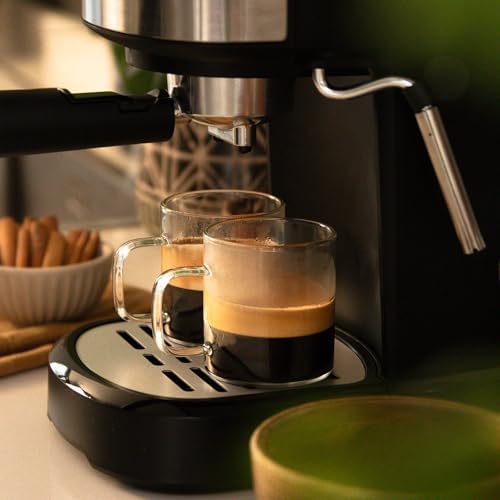 Cecotec Cafetière espresso compacte Power Espresso 20 Pecan. 1100 W, 20 Bars, Système Thermoblock, Buse orientable, Porte-filtre avec double sortie et 2 filtres, 1,25 litre, Noir