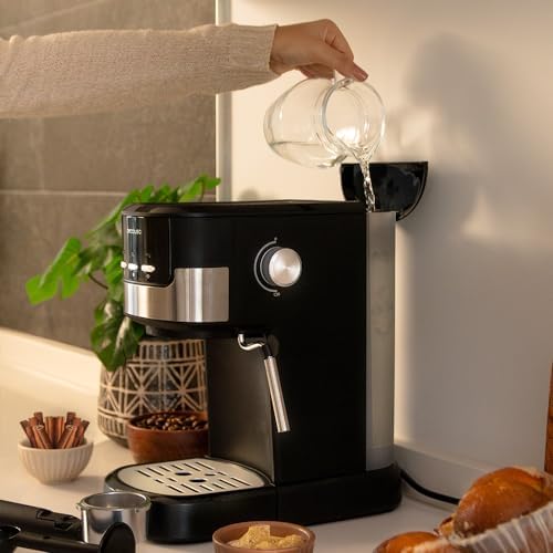 Cecotec Cafetière espresso compacte Power Espresso 20 Pecan. 1100 W, 20 Bars, Système Thermoblock, Buse orientable, Porte-filtre avec double sortie et 2 filtres, 1,25 litre, Noir