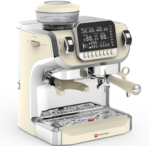 Mcilpoog TC520 Machine à expresso avec mousse à lait, Machine à café semi-automatique avec broyeur, Machine à café expresso facile à utiliser avec grand écran de 6 pouces, pompe à pression de 15 bar