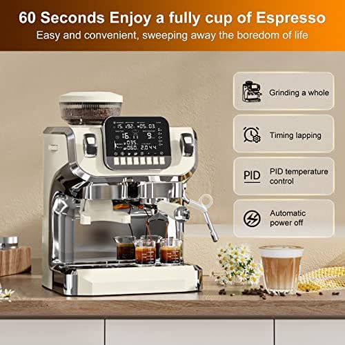 Mcilpoog TC520 Machine à expresso avec mousse à lait, Machine à café semi-automatique avec broyeur, Machine à café expresso facile à utiliser avec grand écran de 6 pouces, pompe à pression de 15 bar