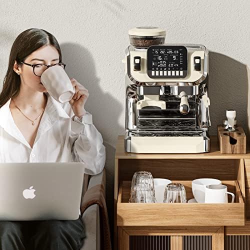 Mcilpoog TC520 Machine à expresso avec mousse à lait, Machine à café semi-automatique avec broyeur, Machine à café expresso facile à utiliser avec grand écran de 6 pouces, pompe à pression de 15 bar