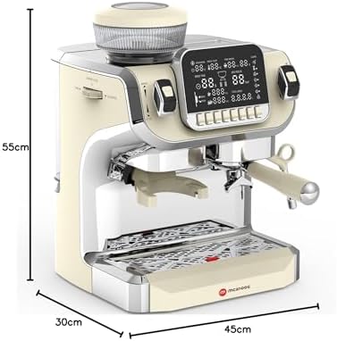 Mcilpoog TC520 Machine à expresso avec mousse à lait, Machine à café semi-automatique avec broyeur, Machine à café expresso facile à utiliser avec grand écran de 6 pouces, pompe à pression de 15 bar