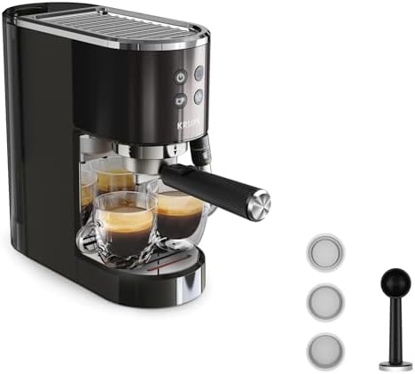 KRUPS Virtuoso+ Machine expresso à pompe, 15 bars, Thermoblock, Acier inoxydable, Buse vapeur, Arrêt automatique, Espresso et cappuccino, Qualité digne d'un barista, Buse vapeur XP444G10