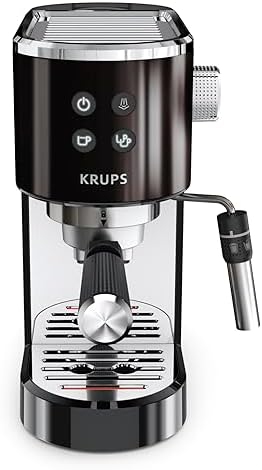 KRUPS Virtuoso+ Machine expresso à pompe, 15 bars, Thermoblock, Acier inoxydable, Buse vapeur, Arrêt automatique, Espresso et cappuccino, Qualité digne d'un barista, Buse vapeur XP444G10