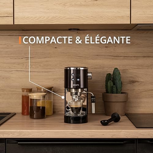 KRUPS Virtuoso+ Machine expresso à pompe, 15 bars, Thermoblock, Acier inoxydable, Buse vapeur, Arrêt automatique, Espresso et cappuccino, Qualité digne d'un barista, Buse vapeur XP444G10