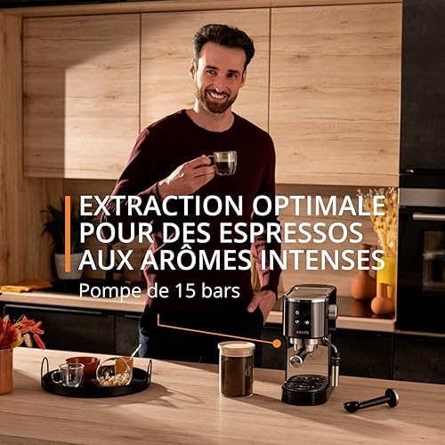 KRUPS Virtuoso+ Machine expresso à pompe, 15 bars, Thermoblock, Acier inoxydable, Buse vapeur, Arrêt automatique, Espresso et cappuccino, Qualité digne d'un barista, Buse vapeur XP444G10
