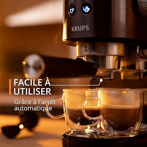 KRUPS Virtuoso+ Machine expresso à pompe, 15 bars, Thermoblock, Acier inoxydable, Buse vapeur, Arrêt automatique, Espresso et cappuccino, Qualité digne d'un barista, Buse vapeur XP444G10