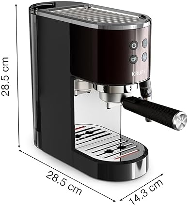 KRUPS Virtuoso+ Machine expresso à pompe, 15 bars, Thermoblock, Acier inoxydable, Buse vapeur, Arrêt automatique, Espresso et cappuccino, Qualité digne d'un barista, Buse vapeur XP444G10