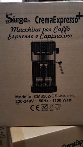 Sirge CREMAEXPRESSO+ Machine à expresso et Cappuccino avec 2 filtres, 1100 W, 15 bar [POMPA MADE IN ITALY], Réservoir d'eau 1,25 L Amovible • Buse Vapeur Cappuccino, NOIRE