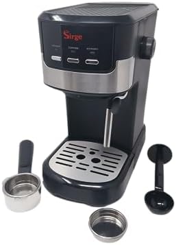 Sirge CREMAEXPRESSO+ Machine à expresso et Cappuccino avec 2 filtres, 1100 W, 15 bar [POMPA MADE IN ITALY], Réservoir d'eau 1,25 L Amovible • Buse Vapeur Cappuccino, NOIRE