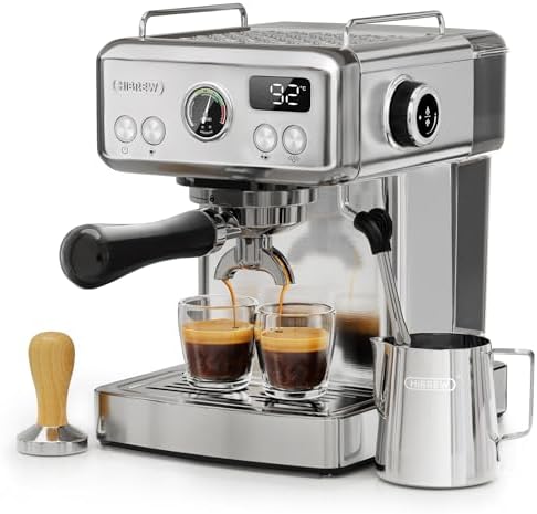 HIBREW H10A Machine a Cafe Expresso Programmable, Cafetiere Expresso en Acier Inoxydable 19 Bar avec Baguette à Vapeur, Réservoir d'eau Amovible de 1,8L