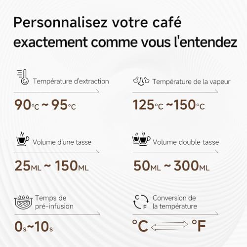 HIBREW H10A Machine a Cafe Expresso Programmable, Cafetiere Expresso en Acier Inoxydable 19 Bar avec Baguette à Vapeur, Réservoir d'eau Amovible de 1,8L