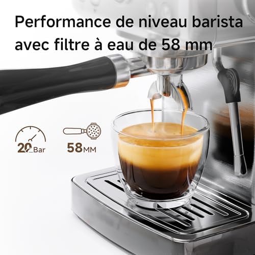 HIBREW H10A Machine a Cafe Expresso Programmable, Cafetiere Expresso en Acier Inoxydable 19 Bar avec Baguette à Vapeur, Réservoir d'eau Amovible de 1,8L