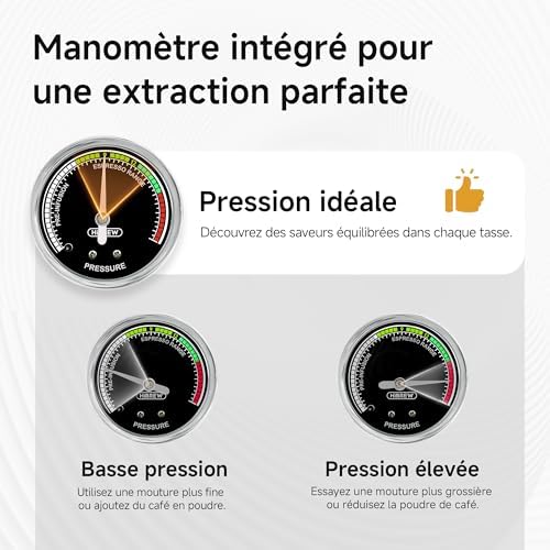 HIBREW H10A Machine a Cafe Expresso Programmable, Cafetiere Expresso en Acier Inoxydable 19 Bar avec Baguette à Vapeur, Réservoir d'eau Amovible de 1,8L