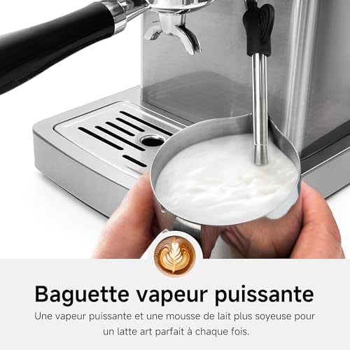 HIBREW H10A Machine a Cafe Expresso Programmable, Cafetiere Expresso en Acier Inoxydable 19 Bar avec Baguette à Vapeur, Réservoir d'eau Amovible de 1,8L
