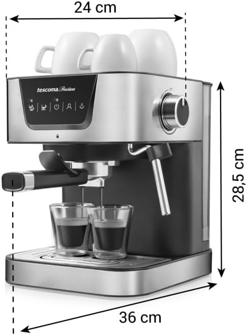 Tescoma 909010 Machine à expresso manuelle 19 bar, avec lance vapeur, bras à double sortie, réchauffeurs de sol, ligne President