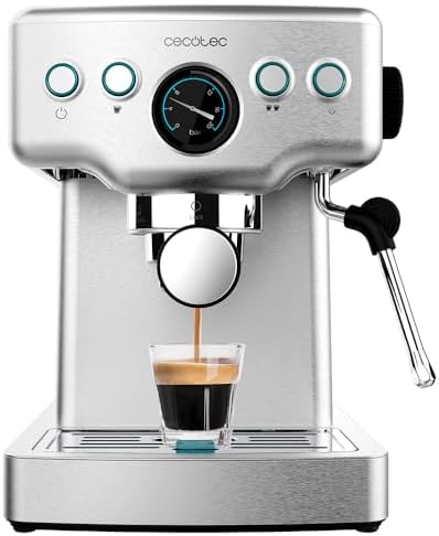 Cecotec Cafetière Express Barista Power Espresso 20 Barista Mini. 1465 W, 20 Bars, Manomètre et Thermobloc, Vaporisateur Orientable et Bras à Double Sortie, Capacité de 1,8 L