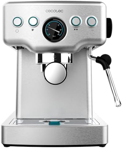Cecotec Cafetière Express Barista Power Espresso 20 Barista Mini. 1465 W, 20 Bars, Manomètre et Thermobloc, Vaporisateur Orientable et Bras à Double Sortie, Capacité de 1,8 L
