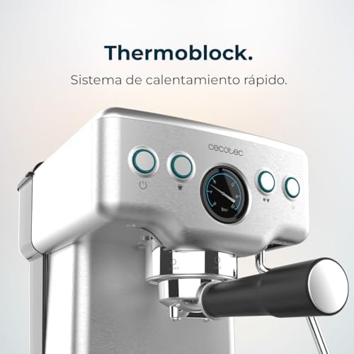 Cecotec Cafetière Express Barista Power Espresso 20 Barista Mini. 1465 W, 20 Bars, Manomètre et Thermobloc, Vaporisateur Orientable et Bras à Double Sortie, Capacité de 1,8 L