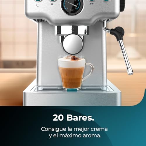 Cecotec Cafetière Express Barista Power Espresso 20 Barista Mini. 1465 W, 20 Bars, Manomètre et Thermobloc, Vaporisateur Orientable et Bras à Double Sortie, Capacité de 1,8 L