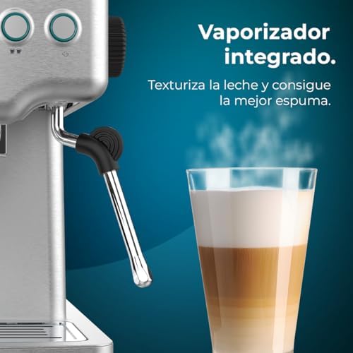Cecotec Cafetière Express Barista Power Espresso 20 Barista Mini. 1465 W, 20 Bars, Manomètre et Thermobloc, Vaporisateur Orientable et Bras à Double Sortie, Capacité de 1,8 L