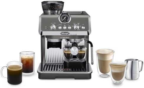 De'Longhi La Specialista Arte Evo EC9255.T Machine à expresso avec broyeur, fonction brassage à froid, 8 niveaux de mouture, 15 bars, 3 températures, buse à mousse de lait, titane avec kit barista